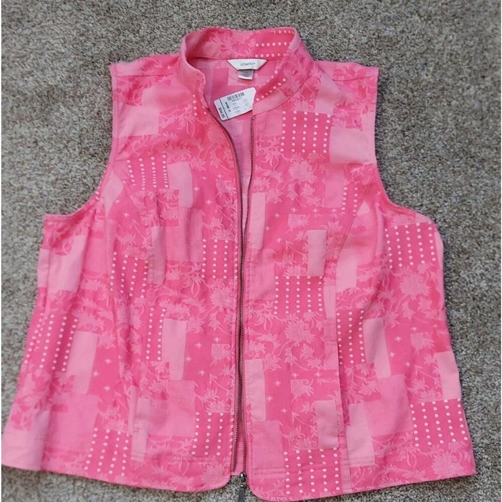 CJ Banks Women's Cotton Blend Denim Vest Size 1X Full Zipper Pockets Pink NWT